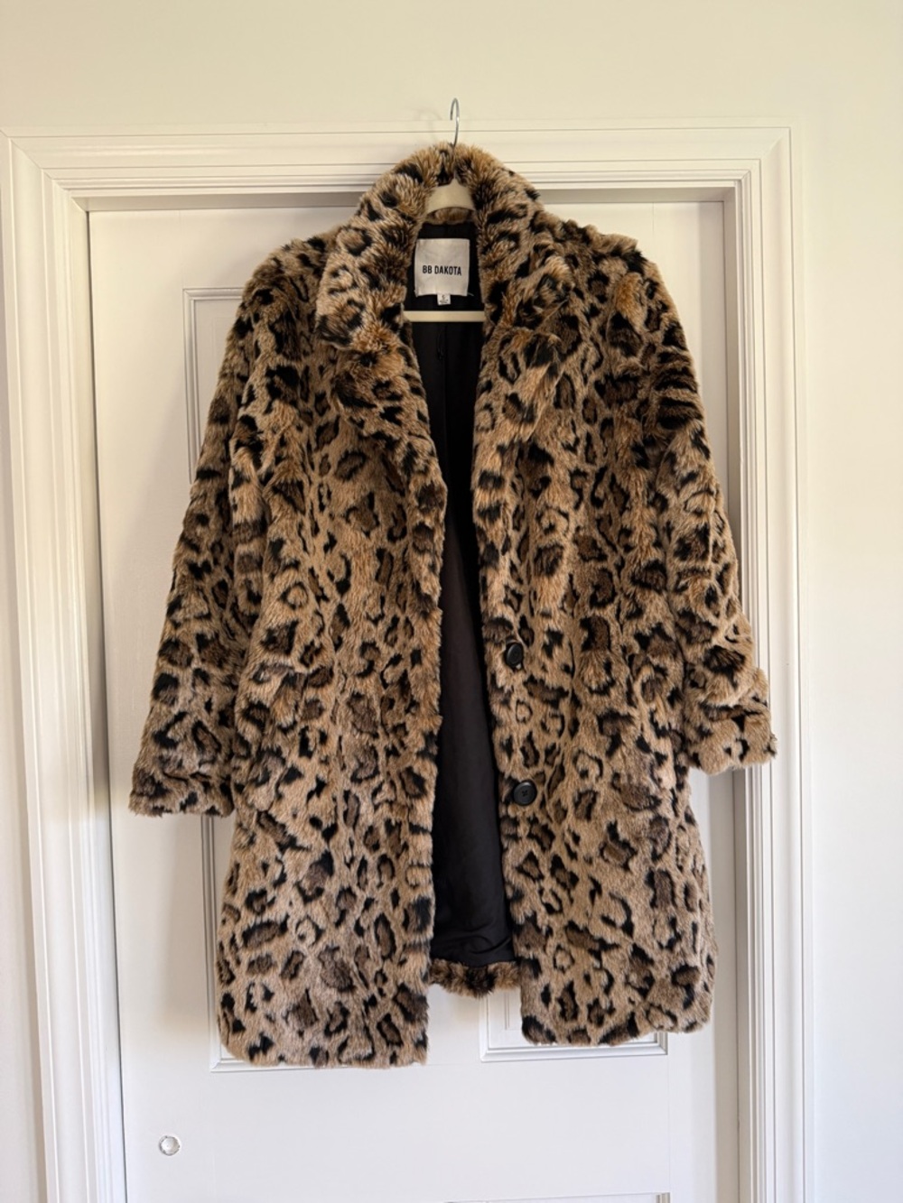 BB Dakota Leopard Faux Fur Cape Coat in Tan and Black